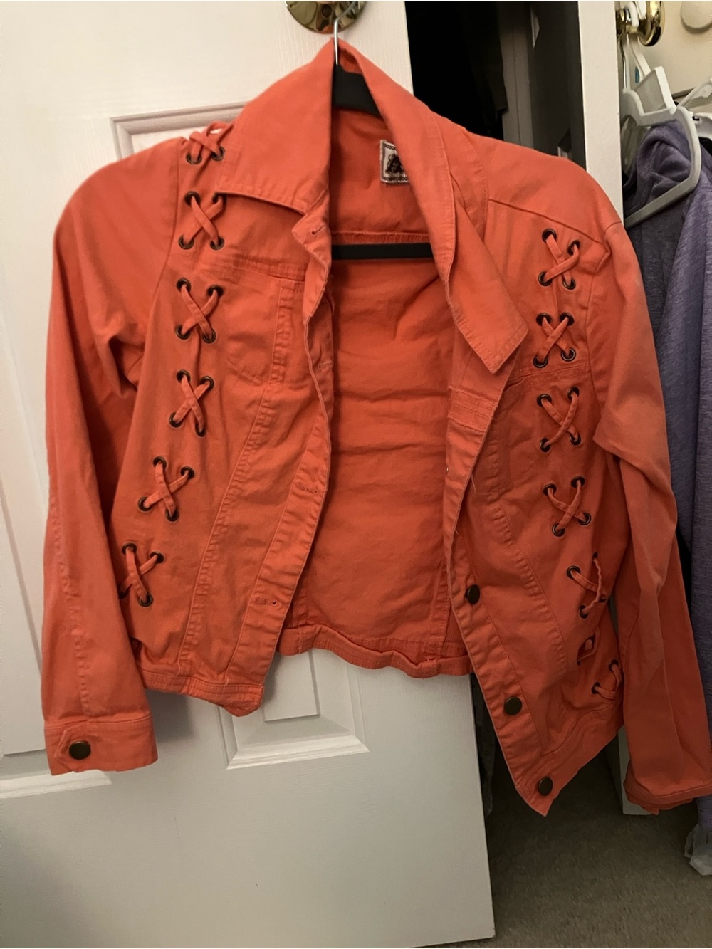 Women's Orange Lace-Up Denim Jacket